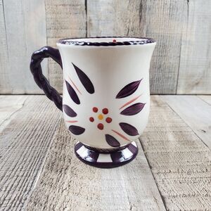 Temptations Tara Old World Brown Pedestal Footed 16oz Coffee Tea Mug Flower